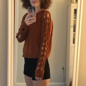 Braided Sleeve Orange Sweater